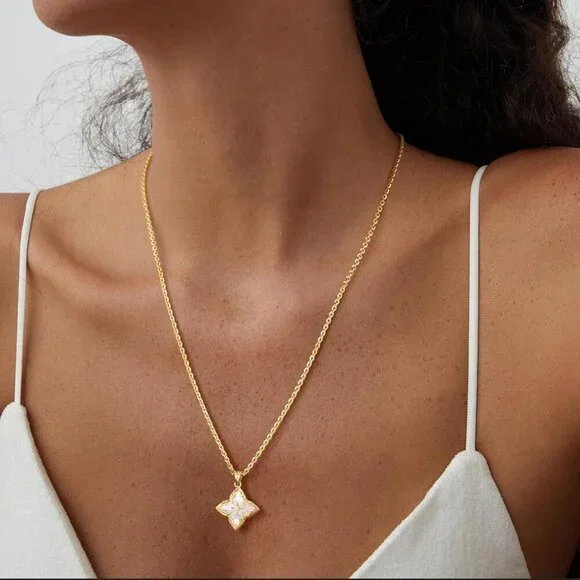 Gold Clover Necklace for Women - 14K Gold Plated CZ Pendant, Adjustable Choker - Picture 3 of 7